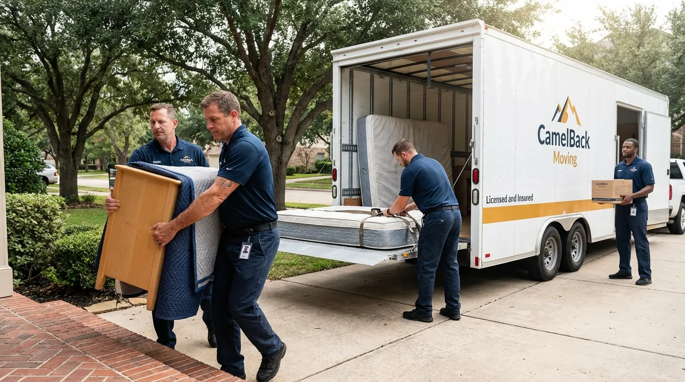 Crew loading residential truck for cross-state move from King and Queen Court House, VA