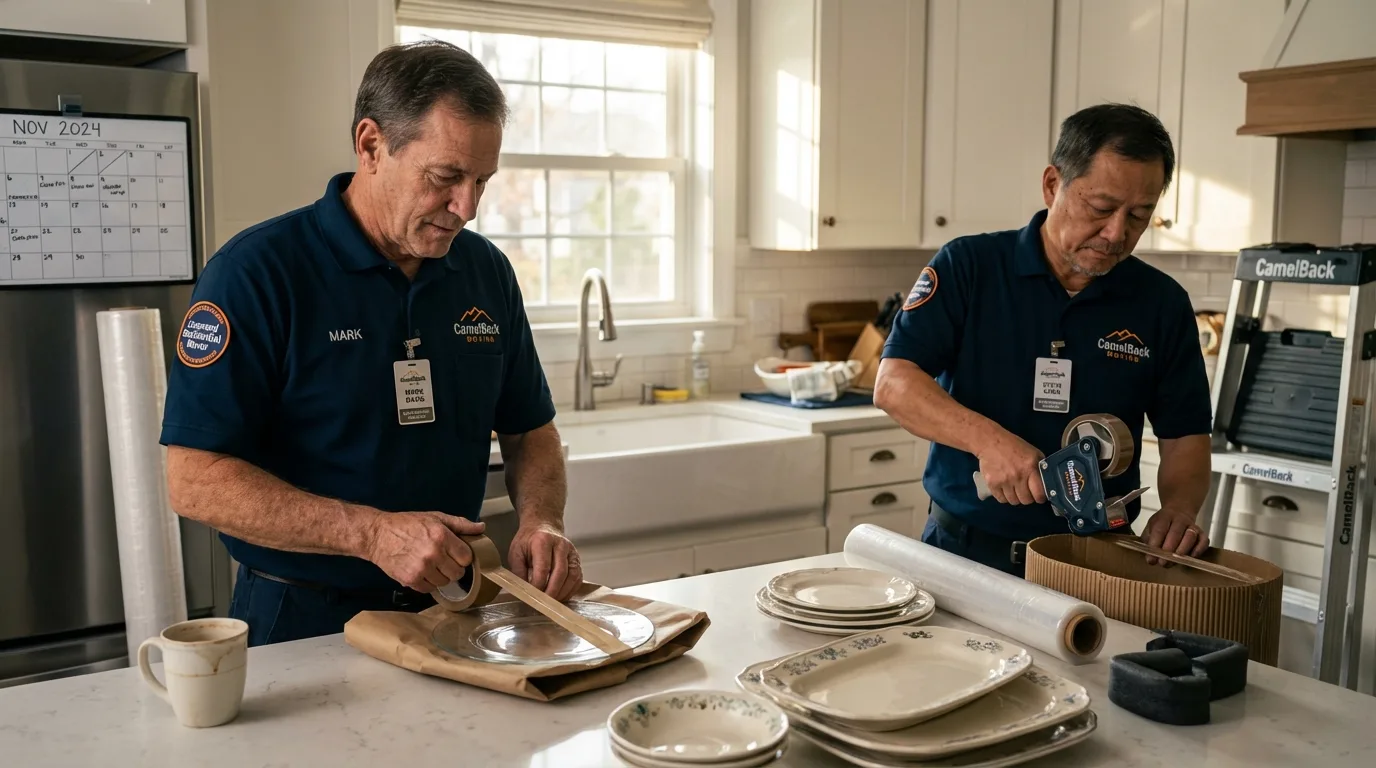Professional crew packing kitchen dishware in King and Queen Court House, VA